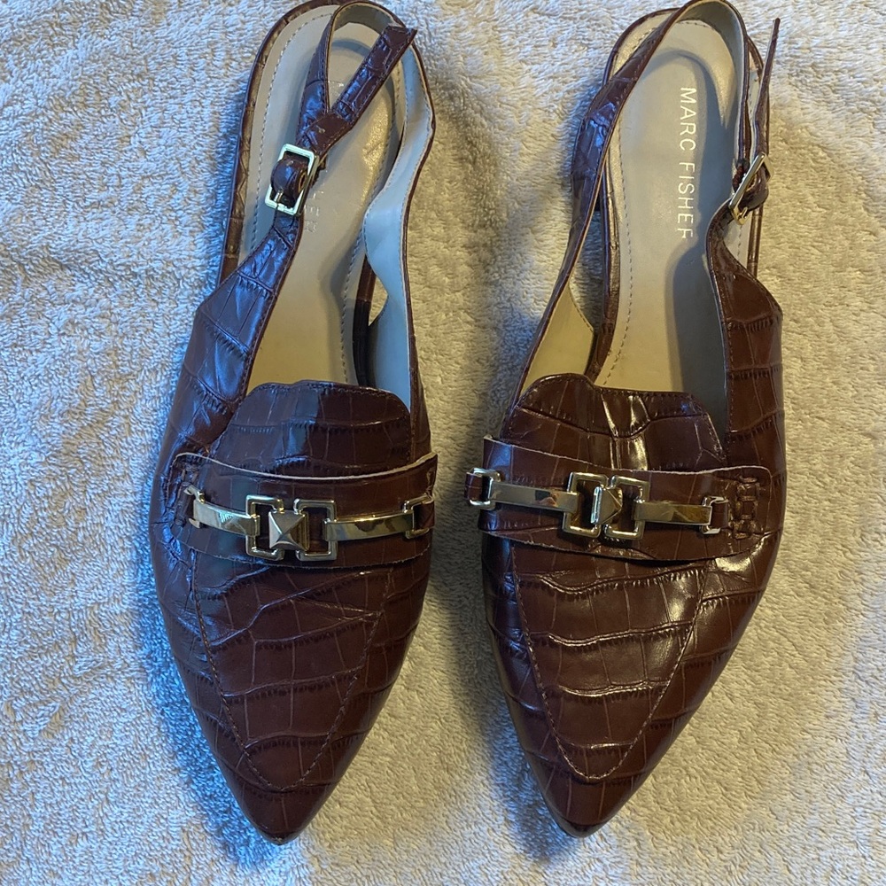 Marc Fisher Dark Brown Croc-Embossed Loafers